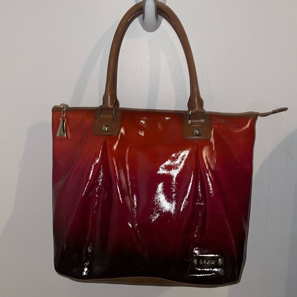 L.A.M.B. Red and Brown Tote Bag ombré bag purse